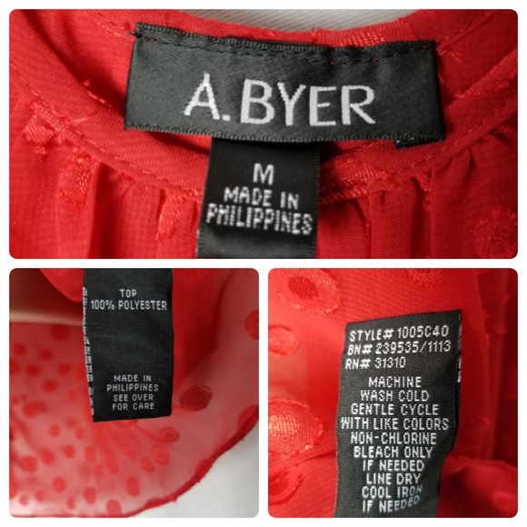 A.Byer Red Sheer Bow Back Blouse - Size M - UD02 - Picture 6 of 6